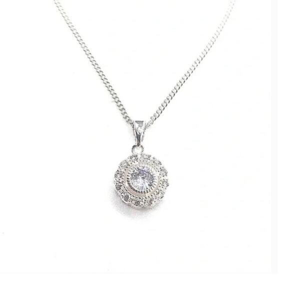 Unbranded Jewelry - Swarovski Crystals Double Halo Necklace Silver 18 Inch